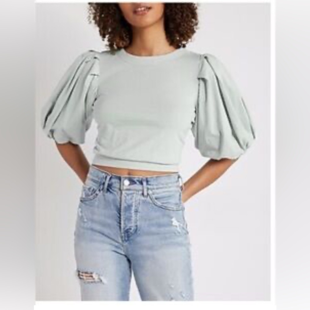 NWT Express Elegant Blue Gray Women's wrap around cropped Top Small